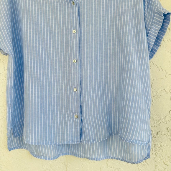 Sigrid Olsen Stripe Linen Button Up Short Sleeve Shirt Top Women Medium Relaxed - Picture 3 of 6